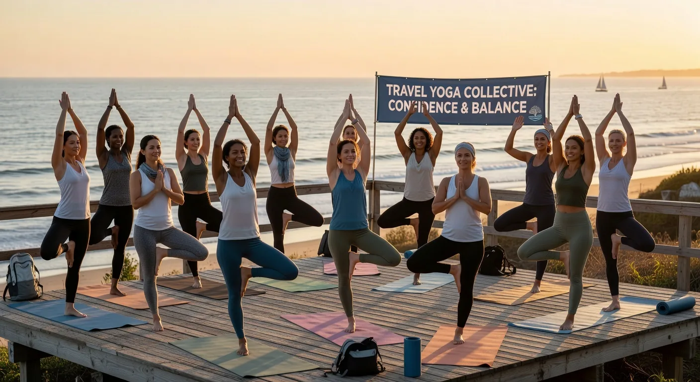 Woman practicing yoga with travel confidence